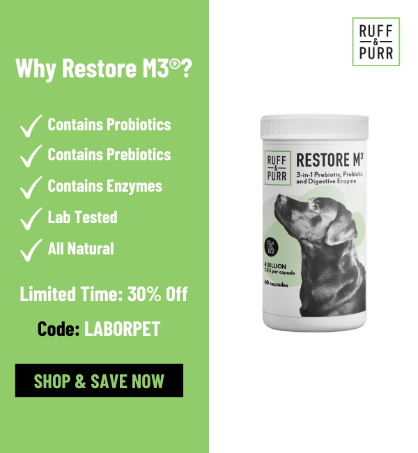 advertisement for labor day sale for Restore M3 code LABORPET