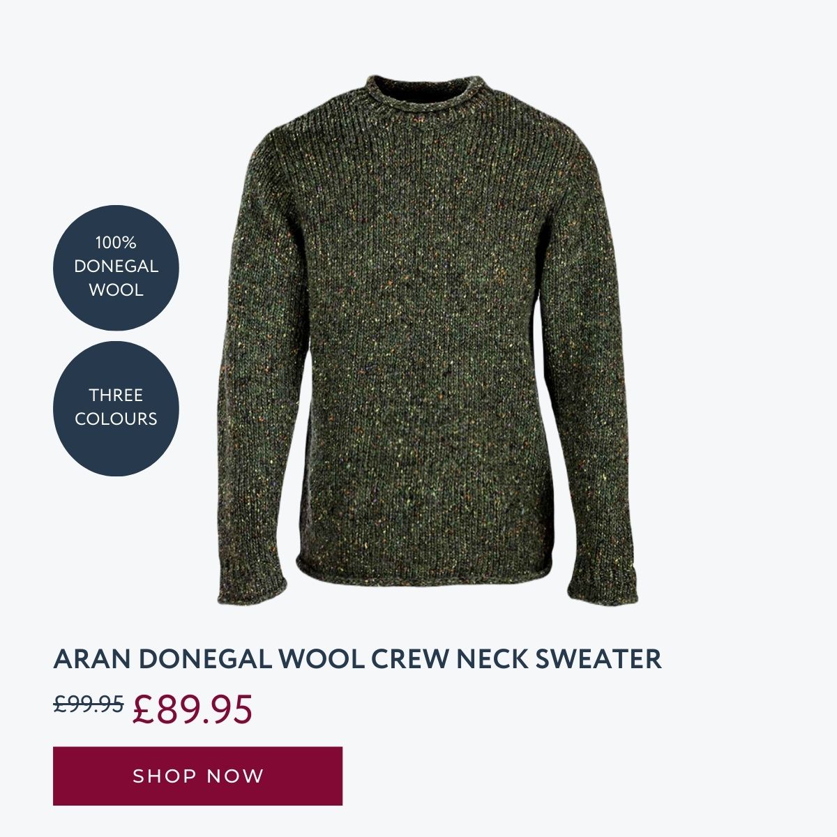 Aran Donegal Wool Crew Neck Sweater